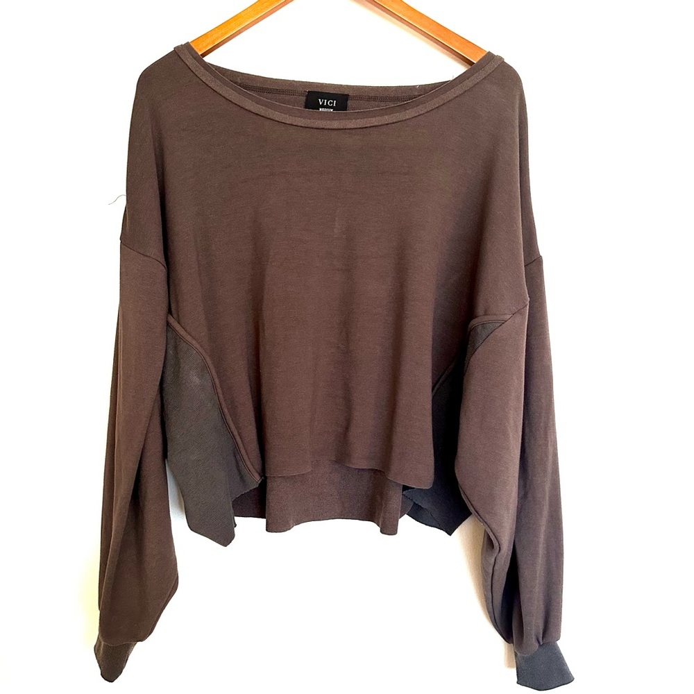 Vici Brown Oversized Cropped Sweatshirt